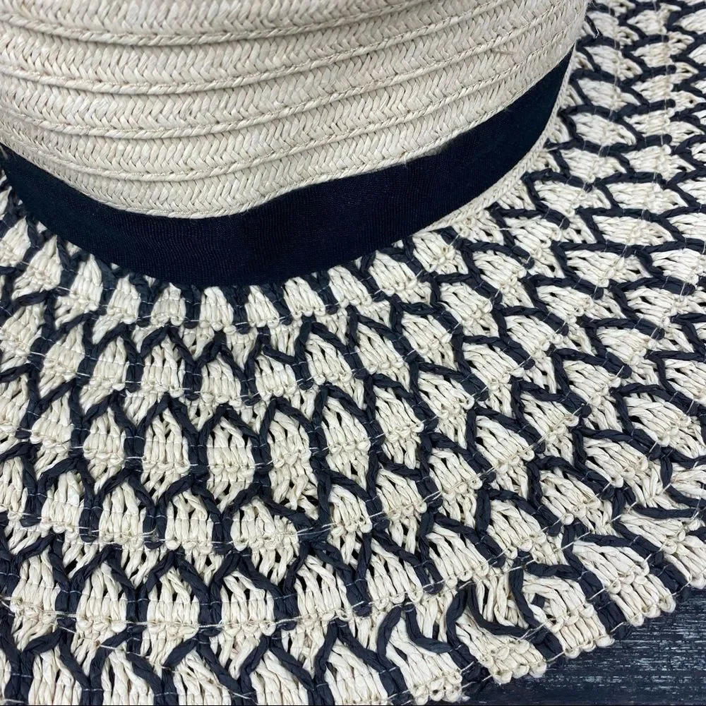 Shiraleah Tan & Black Print Wide Brim Straw Hat OS